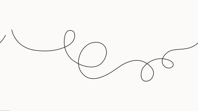 Squiggle line animation continuous one line drawing, Abstract hand drawn dividing thin wave continuous line on white background, Self drawing simple animation of line.