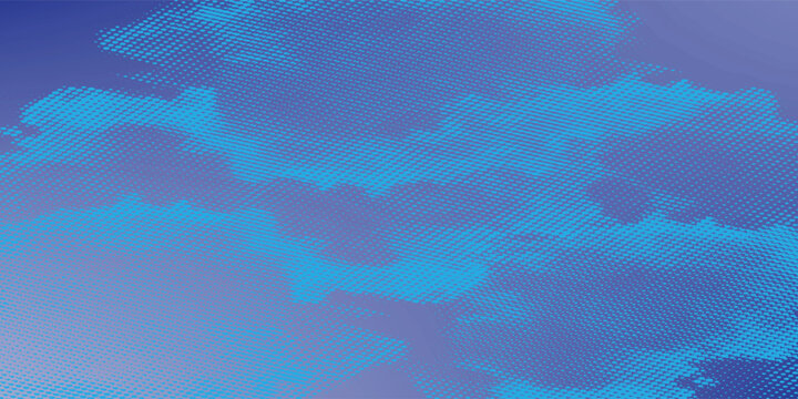 Dynamic blue halftone pattern featuring abstract cloud shapes and a soft gradient. A modern pop art aesthetic perfect for technology banners, digital marketing, and creative weather-themed designs.