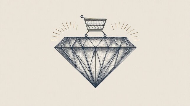 Diamond with shopping cart, graphic design