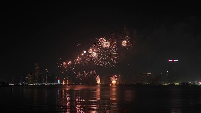 Fireworks in Abu Dhabi for celebrating religious holiday, UAE National Day