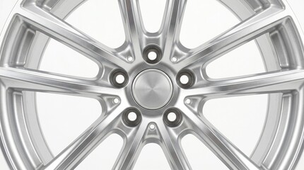 Obraz premium スポーティなメッシュデザインの自動車用シルバーアルミホイール。カスタムやドレスアップパーツのカタログや広告向け白背景商品写真素材