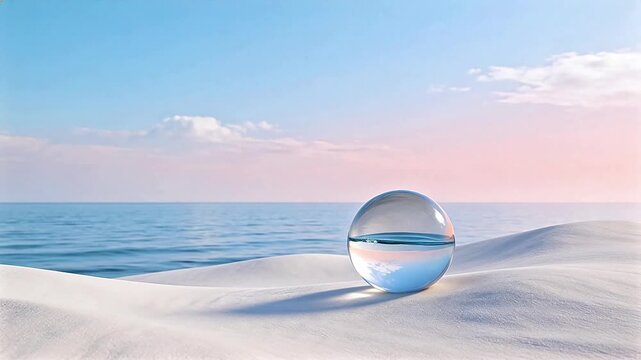 Glass sphere on sandy beach