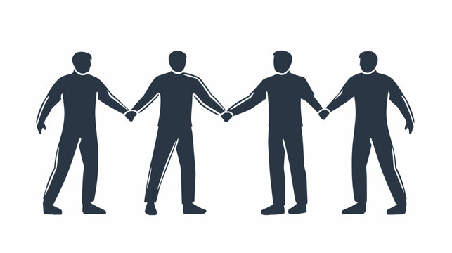 A monochrome illustration depicting four people holding hands, a symbol of unity