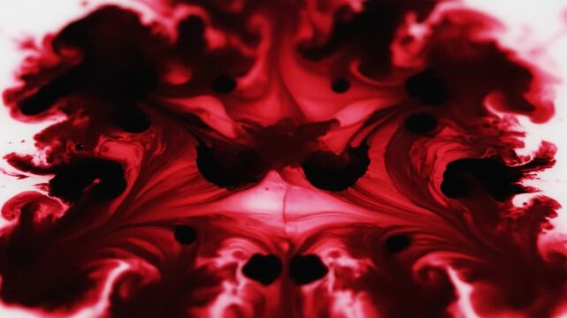 Red Ink Splatter Resembling Rorschach Test Patterns