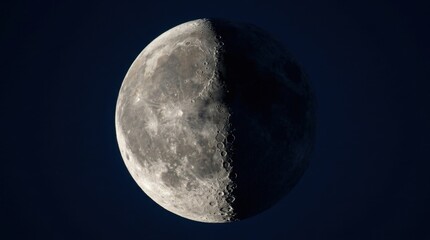 Obraz premium Half Moon in Space - A Detailed View of Lunar Surface.