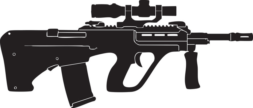 Steyr AUG Bullpup Assault Rifle Silhouette - Modern Tactical Firearm Vector Icon with Scope