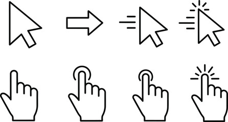 Fototapeta premium Cursor and hand pointing icons in black and white