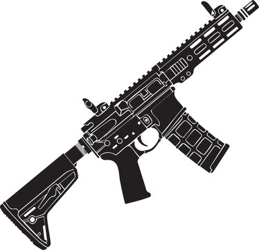 Vector illustration of assault rifle and firearms including rifle, pistol and machine gun isolated on white background, military weapon style with m4, m16 and kalashnikov elements