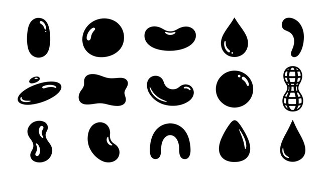 Abstract Black Organic Shapes, Blob Elements, Fluid Droplets, Amorphous Forms, Liquid Splashes, Vector Collection for Design