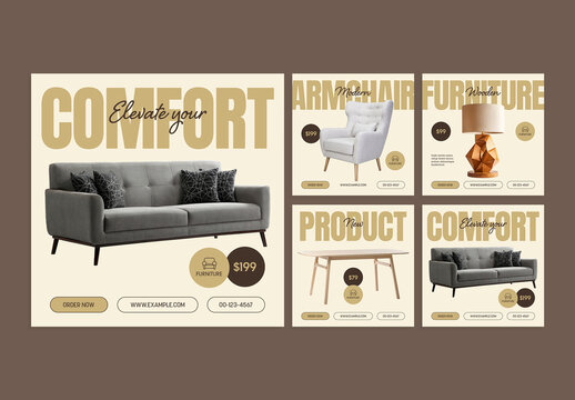 Furniture Sale Social Media Post Layout Set
