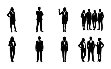 Business People Silhouettes Collection, Professional Team Icons, Diverse Corporate Figures Set, Modern Office Workforce Vector Graphics © Moumita