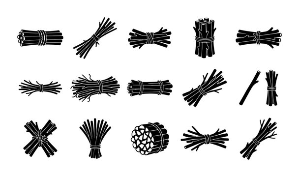 Bundle of Twigs and Branches Vector Icons, Natural Wood Elements Collection, Rustic Organic Material Graphics for Craft and Design