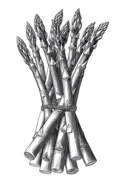 Asparagus bundle engraving sketch fresh vegetable detailed botanical illustration isolated