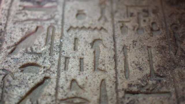 Ancient egyptian hieroglyphs carved on a stone wall showcasing the intricate symbols and script of the pharaonic civilization, revealing details of language and history