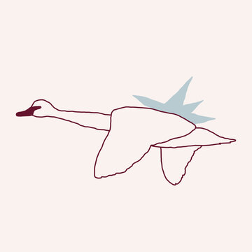 Elegant flying swan vector artwork featuring a soft sketch style and a floating star element, creating a calm, celestial-inspired composition ideal for romantic and aesthetic visuals.