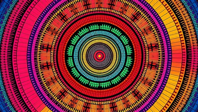Vibrant circular patterns representing drumbeat rhythms in an abstract composition.