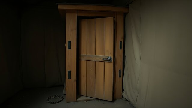 A simple wooden latrine structure in a military camp corner.
