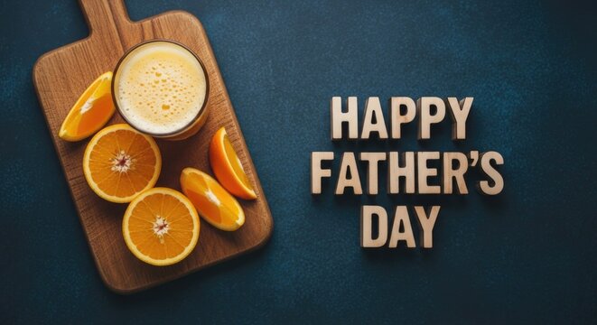 Happy father's day citrus fruits and wooden board celebration for dad