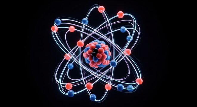 Atom Structure Illustration - A Detailed Depiction of Atomic Orbitals and Nucleus.