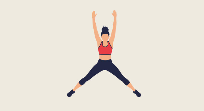 Fitness, woman jumping, athletic, exercise, vector illustration