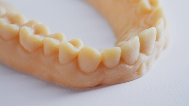 Dental cast of a human jaw on a black background, dental health concept. High quality 4k footage