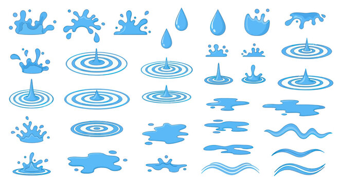 Collection of various blue water splashes.
