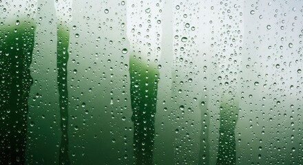 Naklejka premium Close-up view of condensation on a glass surface with green background.