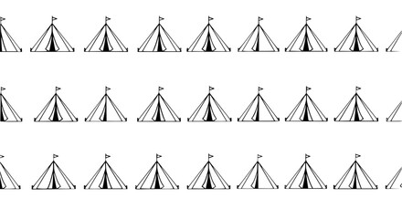Colorful tourist camping tent seamless pattern with red and blue icons for travel and outdoor backgrounds © MdAmzad