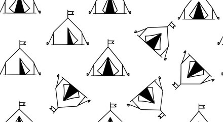 Red and blue camping tourist tent icon seamless pattern vector background for outdoor travel design © MdAmzad