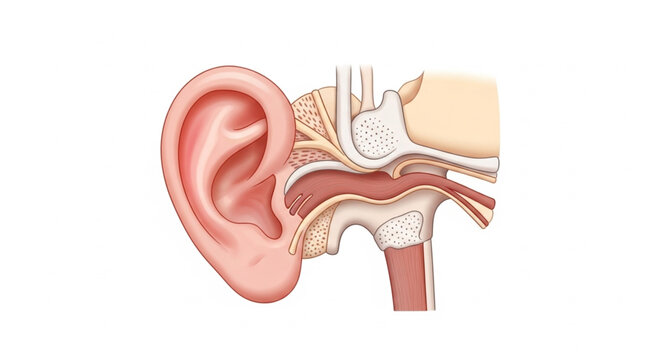 Detailed anatomical illustration of the human ear cross-section.