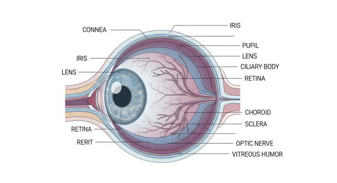 Detailed Anatomical Illustration of the Human Eye.