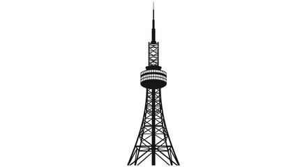 A striking black silhouette of the iconic cn tower against a white background silhouette © Kuntol02