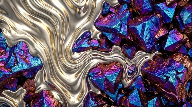 Surreal Abstract Peacock Ore Background - Molten Meta and Iridescent Crystal Teture in , Luxury Digital At Wallpaper