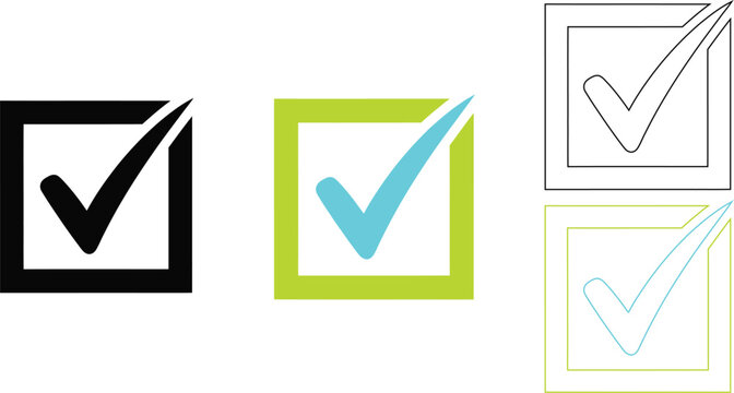 Checkmark icons black teal and outline variations in rectangular frames