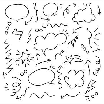 Doodle spiral arrows set. Vector illustration, Hand-drawn arrow vector set &mdash; doodle sketch curved arrows set collection, Crayon sketches. spiral and wavy directional pointers for navigation, with cray