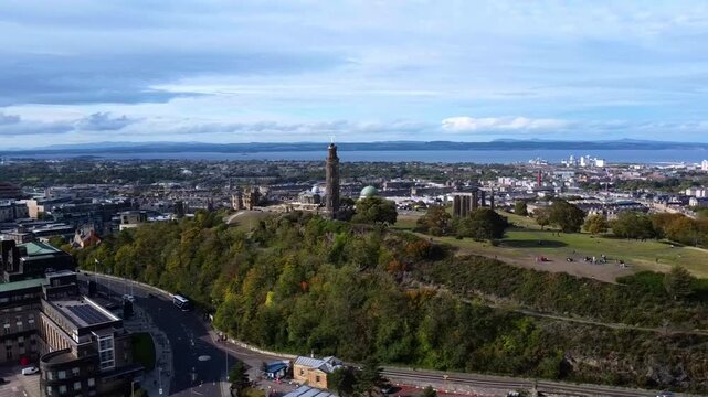 Aerial View of Calton Hill Monuments and Topography in Edinburgh