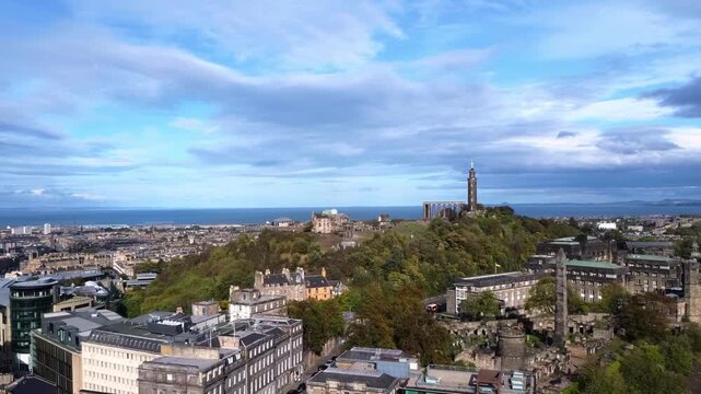 Aerial View of Calton Hill Monuments and Topography in Edinburgh