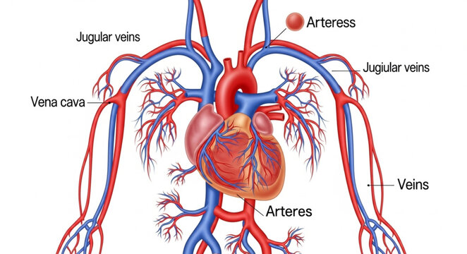 Human Circulatory System Anatomy with Heart and Blood Vessels.