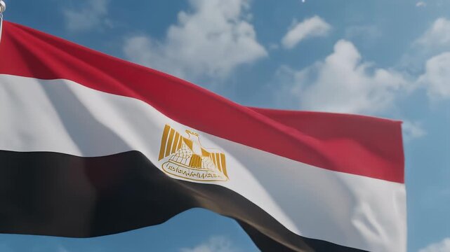 Egypt Cairo Flag loop looping Cinematic Realistic Waving Motion Blue Sky