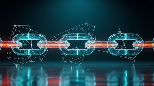 Digital blockchain chain with network connections on a dark background