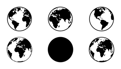Minimalist world globe icons set, black and white earth map vector collection, global geography symbols for business and logistics infographics © Zahid