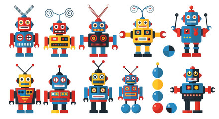 Naklejka premium Colorful toy robots standing together.