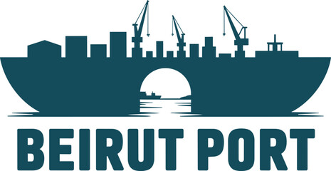 Fototapeta premium Bold Heritage Emblem of Beirut Port with Skyline and Cranes in Stark Black icon set for cityscape and archway
