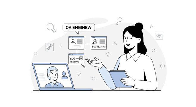 QA Engineer Discussing Bug Testing and Project Management Online with Team
