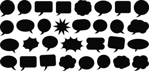 Fototapeta premium A diverse collection of black speech and thought bubble icons in various forms on a stark white background