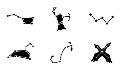 Minimalist constellation vector set, black celestial star map icons, astronomical zodiac signs and galaxy symbols for astrology and science design © Hafsa
