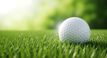 Obraz premium Golf ball sitting on green grass outdoors on sunny day