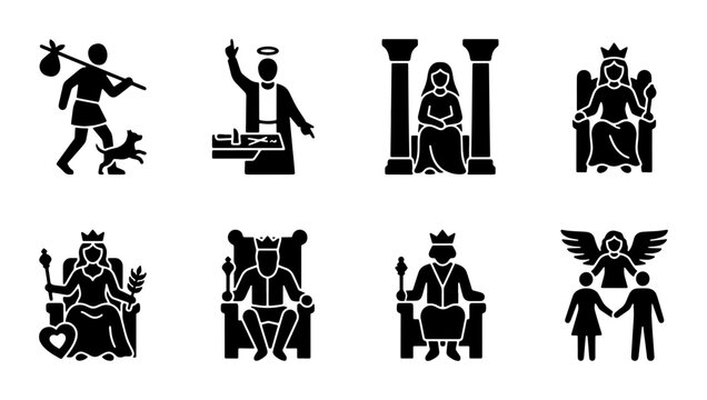 Tarot major arcana glyphs set, black silhouette occult symbols of fool magician priestess empress emperor and lovers, mystical vector icons