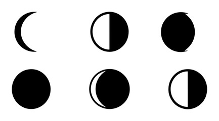 Minimalist moon phases icon set, black lunar cycle silhouettes, celestial astronomy vector elements for calendar and astrology design © Jakir