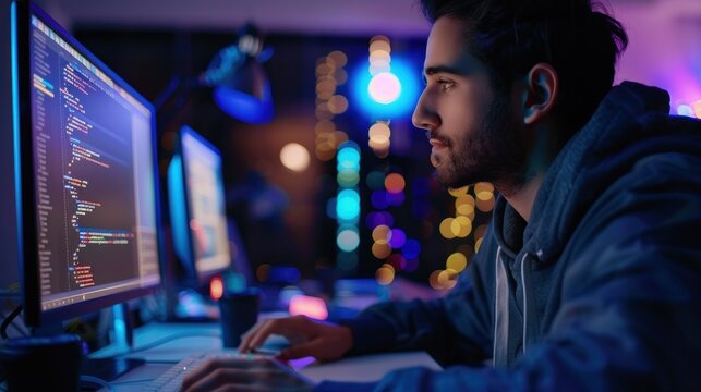 Programmer night work focusing on code